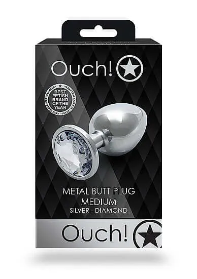 SHOTS AMERICA Male Sex Toys Ouch Round Gem Butt Plug Medium Silver with Faux Diamond SHOTS AMERICA Male Sex Toys Ouch Round Gem Butt Plug Medium Silver with Faux Diamond