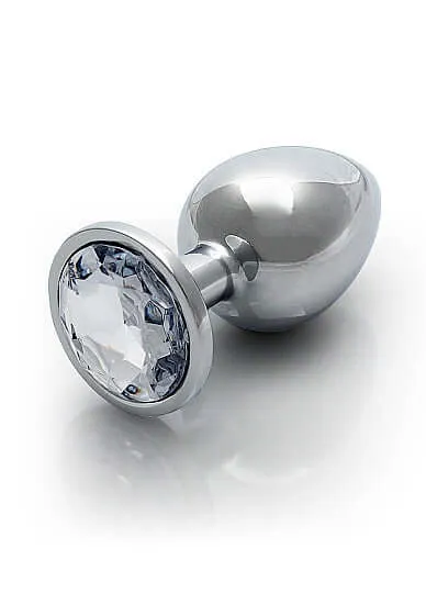 SHOTS AMERICA Male Sex Toys Ouch Round Gem Butt Plug Medium Silver with Faux Diamond