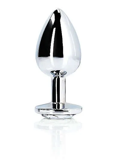 SHOTS AMERICA Male Sex Toys Ouch Round Gem Butt Plug Medium Silver with Faux Diamond