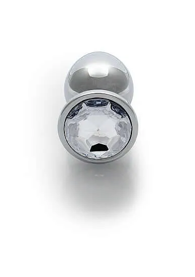 SHOTS AMERICA Male Sex Toys Ouch Round Gem Butt Plug Medium Silver with Faux Diamond