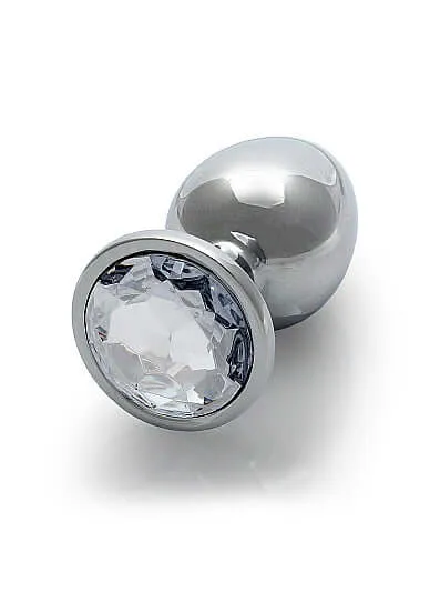 SHOTS AMERICA Male Sex Toys Ouch Round Gem Butt Plug Medium Silver with Faux Diamond
