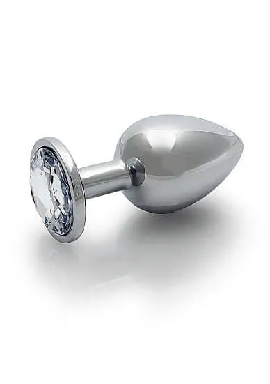 SHOTS AMERICA Male Sex Toys Ouch Round Gem Butt Plug Medium Silver with Faux Diamond