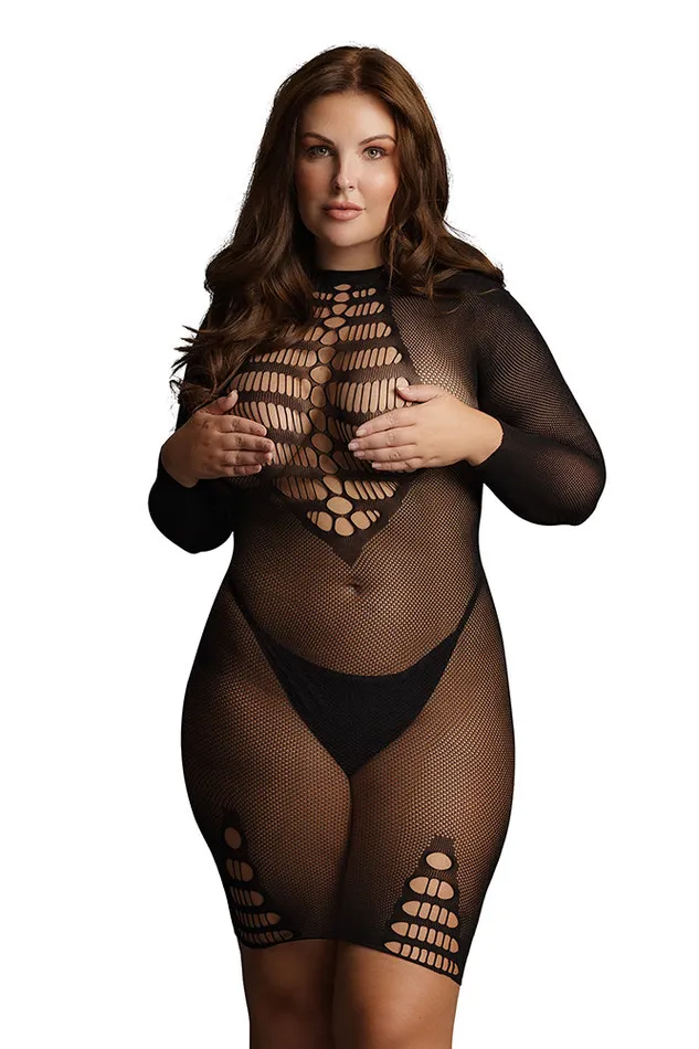 Shots Toys Le Dsir Black Long Sleeve Fishnet Dress XL Male Sex Toys