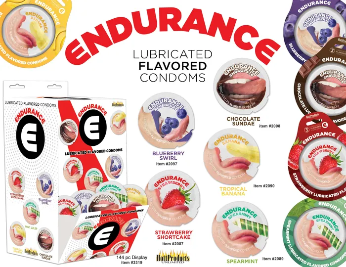 Vibrators HOTT Products Endurance Flavored Condoms Assorted Flavors 144 Pieces