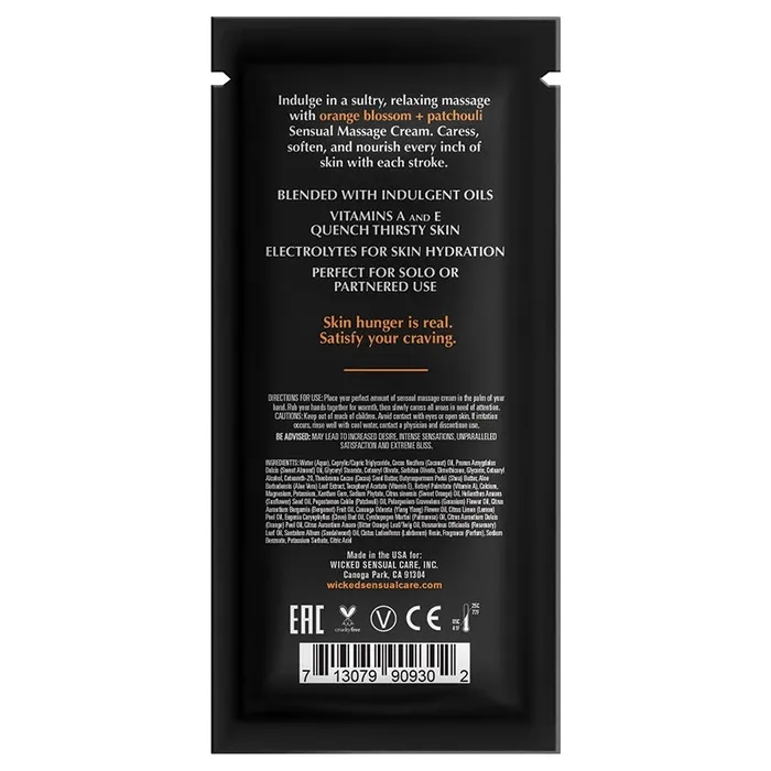 WICKED SENSUAL Couples Wicked Sensual Massage CreamOrange Blossom Patchouli Scented 10ml