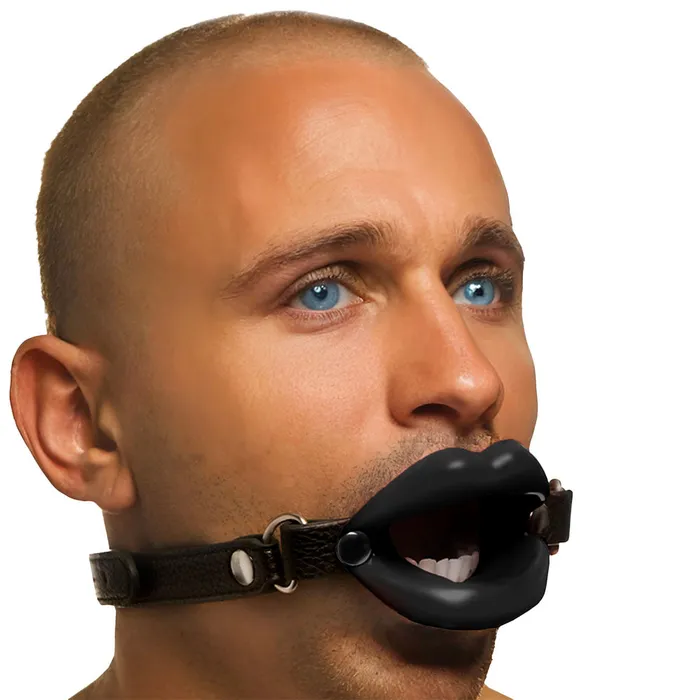 XR Brands Master Series Juicy Lips Open Mouth Gag in Black Anal