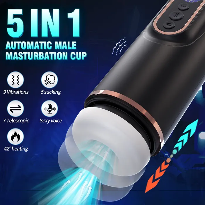 2024 Amazing 5in1 telescopic Electric sucker heating Voice Male Masturbation Cup honeysx Male Sex Toys