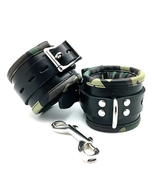 Atlantas Products Restraints Sensual Sin Leather Padded Ankle Cuffs Camo Piping