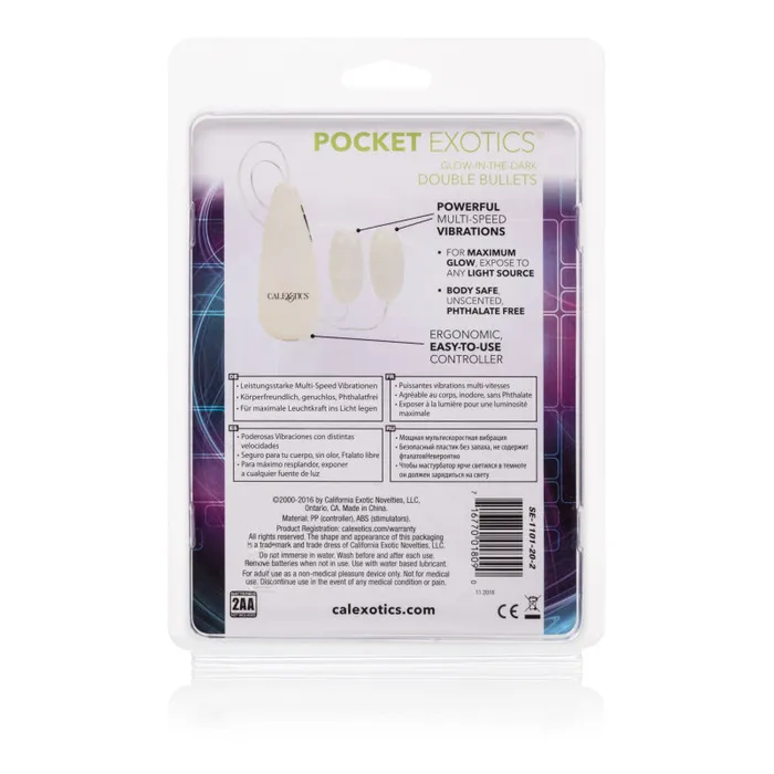 CalExotics Female Sex Toys GlowintheDark Pocket Exotics Vibrating Glowing Double Bullets CalExotics Female Sex Toys GlowintheDark Pocket Exotics Vibrating Glowing Double Bullets