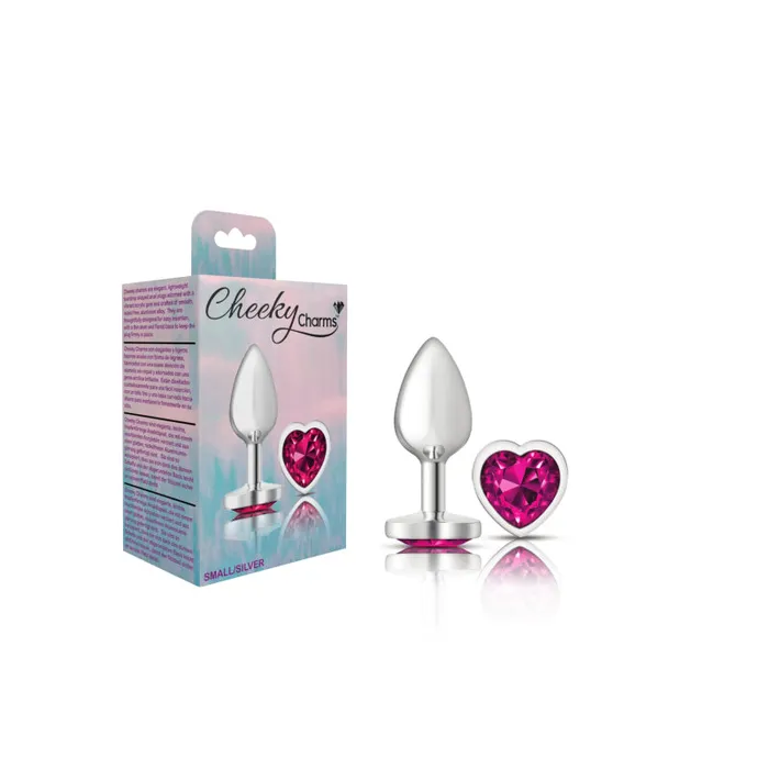 Cheeky Charms Silver Metal Butt Plug Heart Bright Pink Small Viben Anal