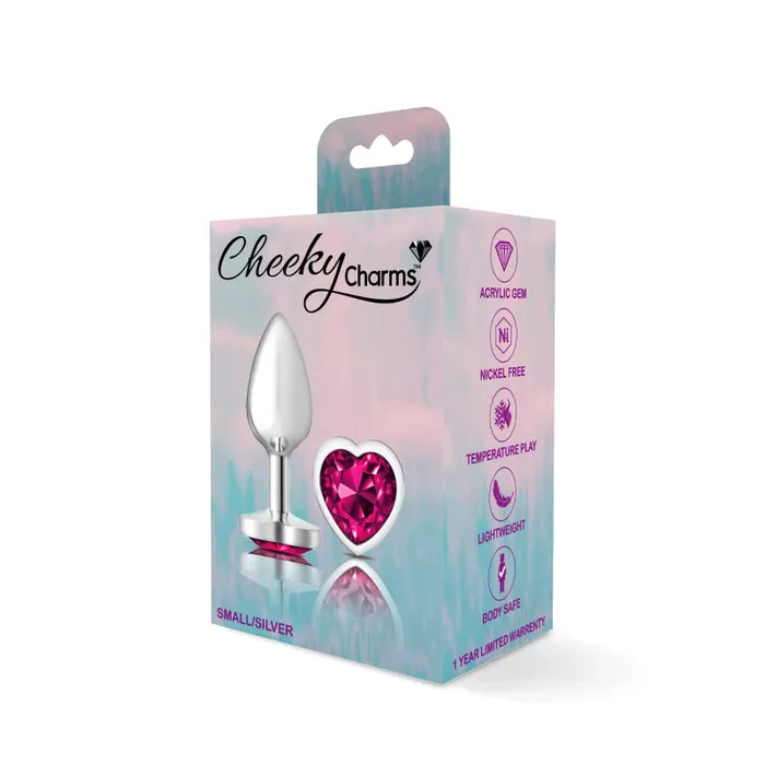 Cheeky Charms Silver Metal Butt Plug Heart Bright Pink Small Viben Anal Cheeky Charms Silver Metal Butt Plug Heart Bright Pink Small Viben Anal