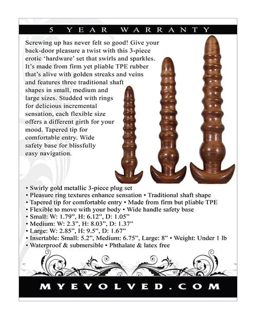 Evolved Twisted Love 3 Piece Plug Set Gold Evolved Novelties Anal Evolved Twisted Love 3 Piece Plug Set Gold Evolved Novelties Anal