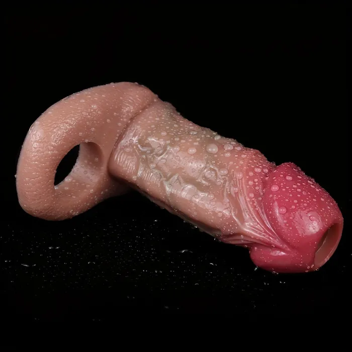 FRRK Male Sex Toys S8105 Silicone Realistic Hollow Dildo Penis Sleeve With Penis Ring