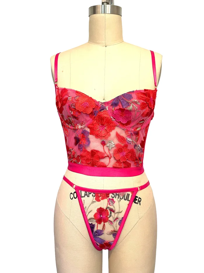 Kilo Brava Female Sex Toys Kilo Brava Embroidery GString in Bright Floral
