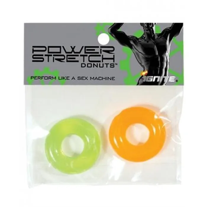 Male Sex Toys Power Stretch Donuts 2 Pack Orange and Green SI Novelties