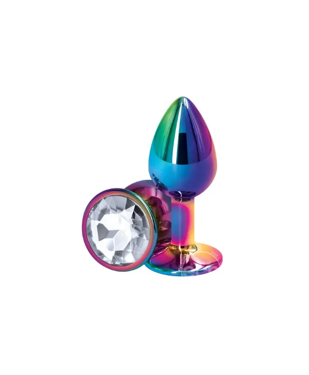 NS Novelties Anal Multicolor Butt Plug in Medium w Clear Gem