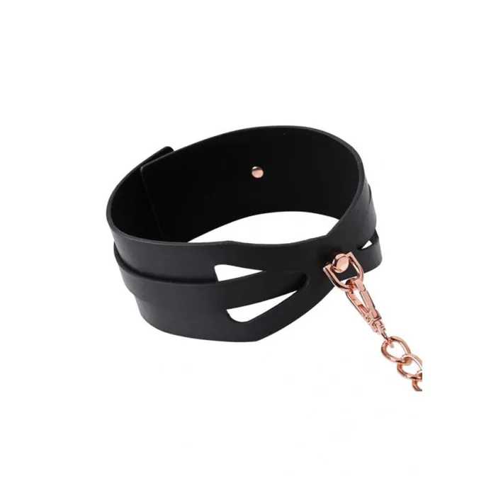 Vibrators Brat Collar and Leash Black Rose Gold Sportsheets