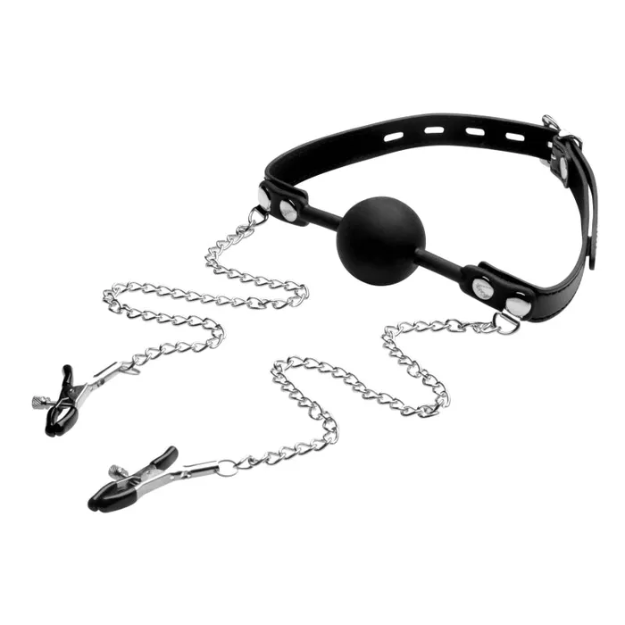 XR Brands Strict Male Sex Toys Silicone Ball Gag Wnipple Clamps