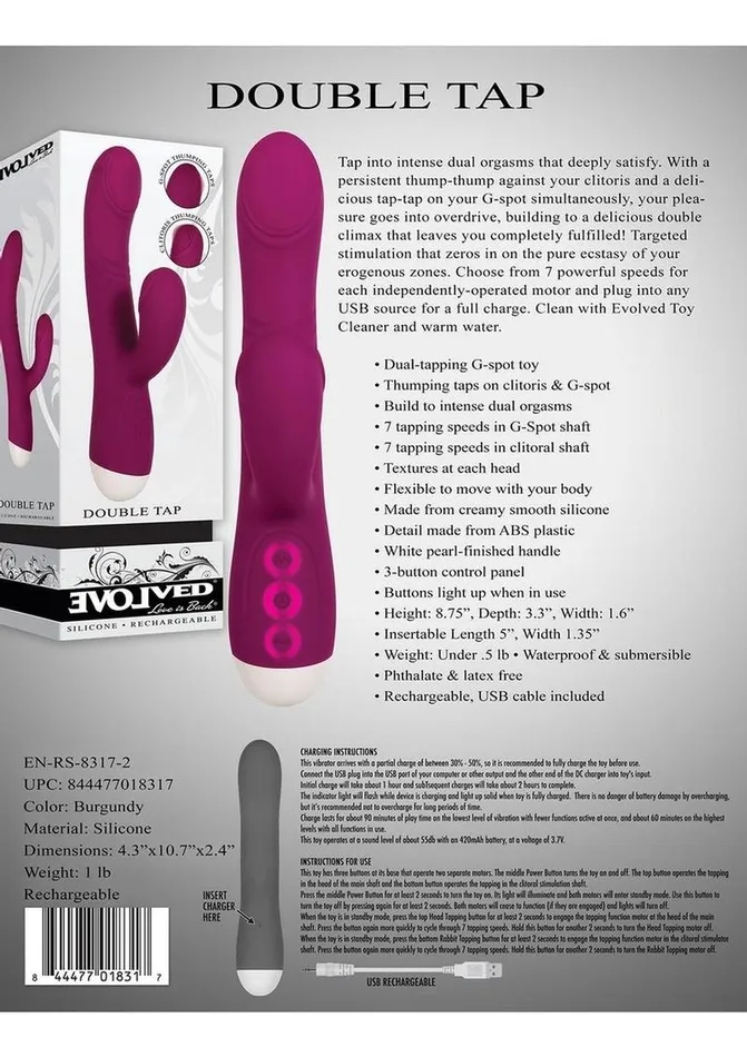 Evolved Female Sex Toys Double Tap Silicone Rechargeable GSpot Vibrator