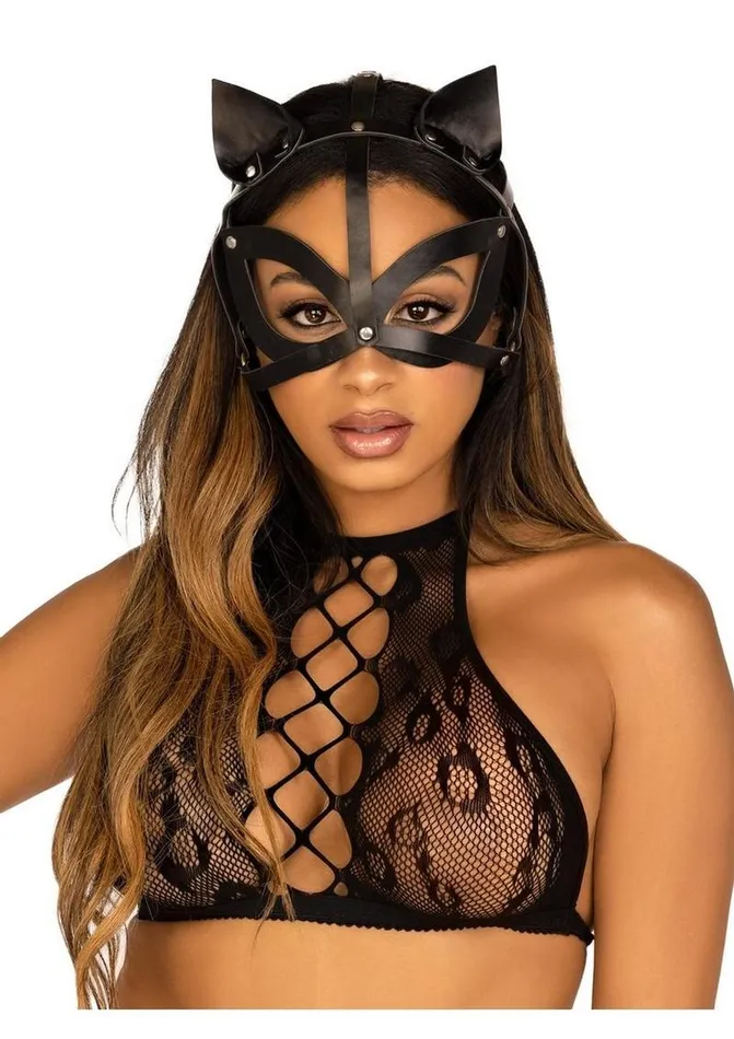 Leg Avenue Leg Avenue Vegan Leather Studded Cat Mask Restraints
