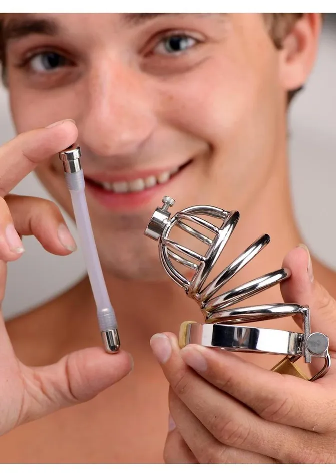 Male Sex Toys Master Series Stainless Steel Chastity Cage with Silicone Urethral Plug Master Series Male Sex Toys Master Series Stainless Steel Chastity Cage with Silicone Urethral Plug Master Series