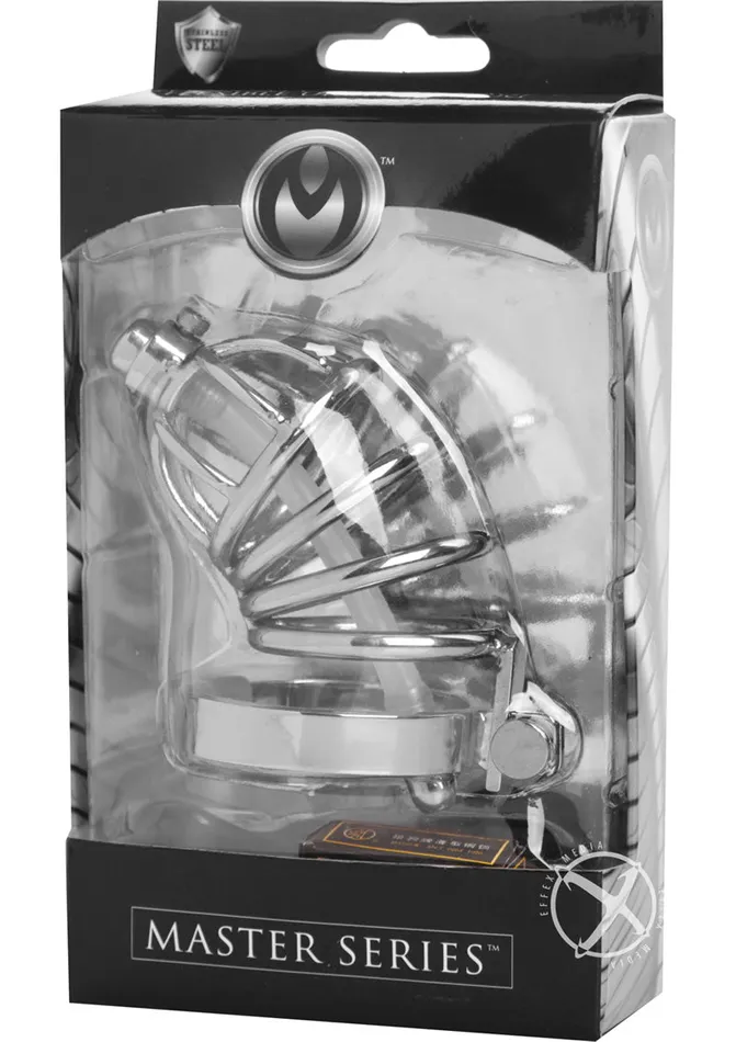 Male Sex Toys Master Series Stainless Steel Chastity Cage with Silicone Urethral Plug Master Series