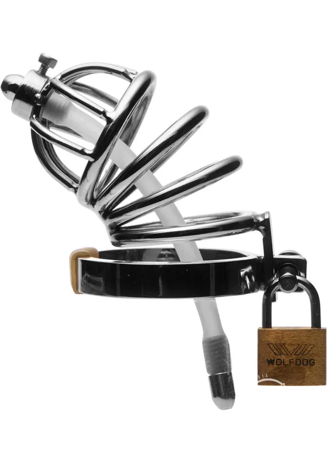 Male Sex Toys Master Series Stainless Steel Chastity Cage with Silicone Urethral Plug Master Series