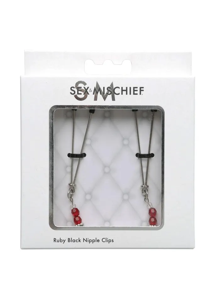 Male Sex Toys Sex and Mischief Sex and Mischief Ruby Black Adjustable Nipple Clips with Beads Male Sex Toys Sex and Mischief Sex and Mischief Ruby Black Adjustable Nipple Clips with Beads