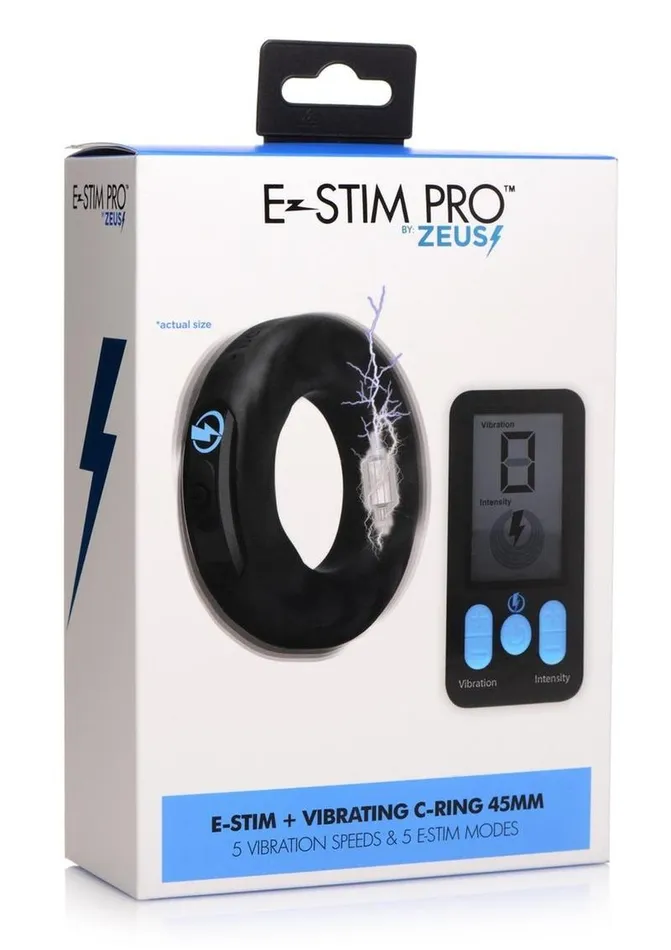 Male Sex Toys Zeus Electrosex Zeus Vibrating and EStim Rechargeable Silicone Cock Ring with Remote Control