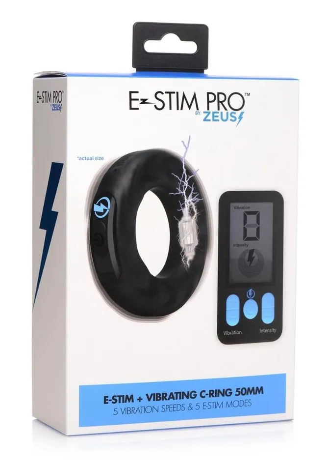 Male Sex Toys Zeus Electrosex Zeus Vibrating and EStim Rechargeable Silicone Cock Ring with Remote Control