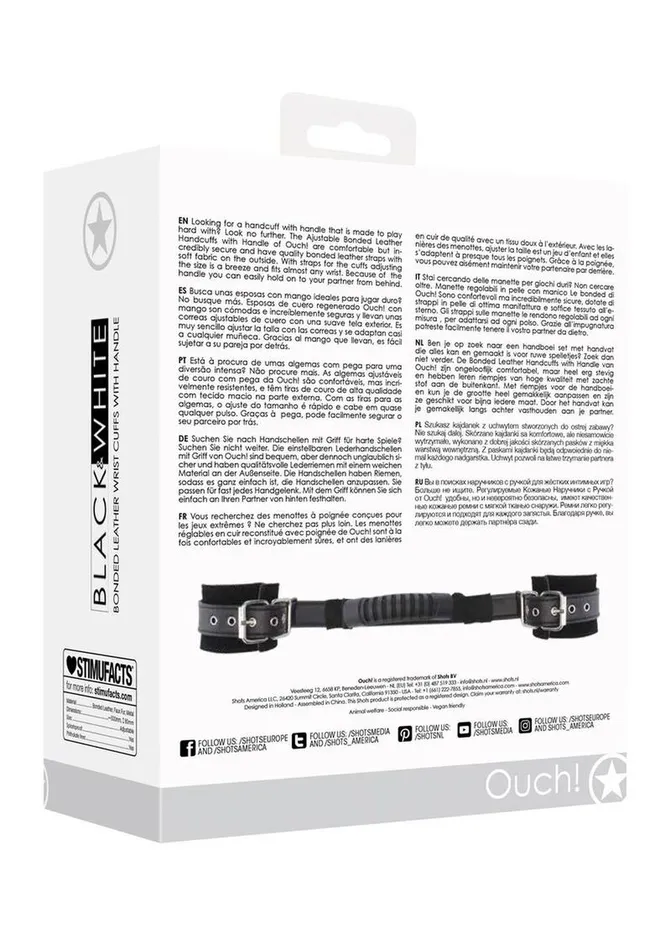 Ouch Couples Ouch Bonded Leather Hand Cuffs with Handle