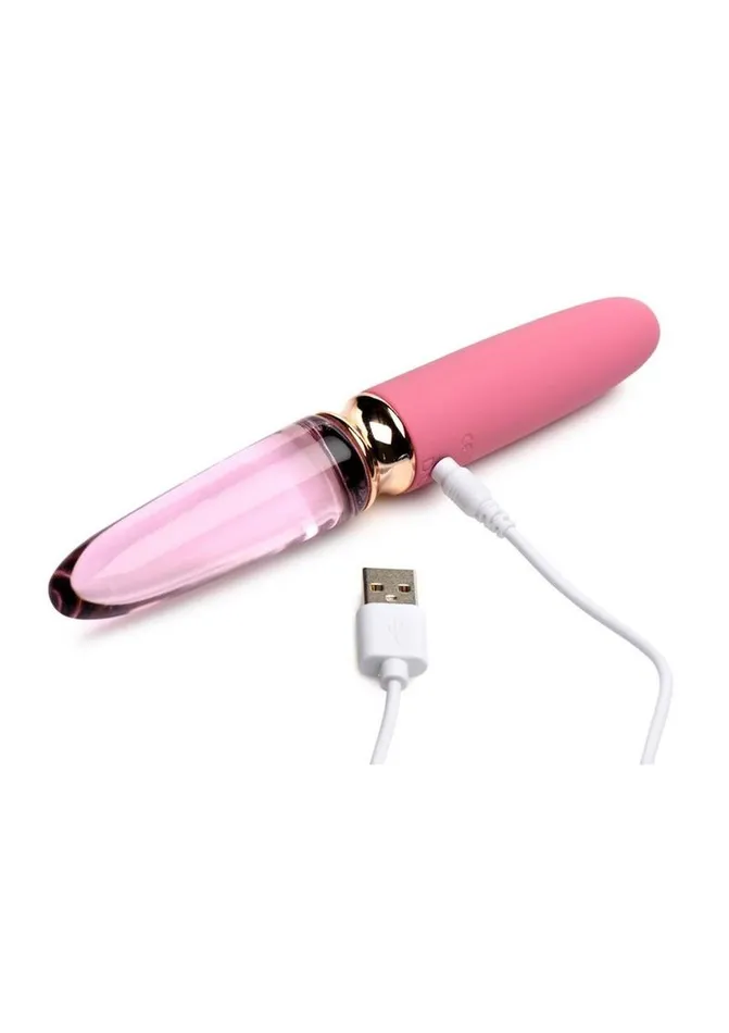 Prisms Female Sex Toys Prisms VibraGlass 10x Rose Dual End Rechargeable SiliconeGlass Vibrating Dildo