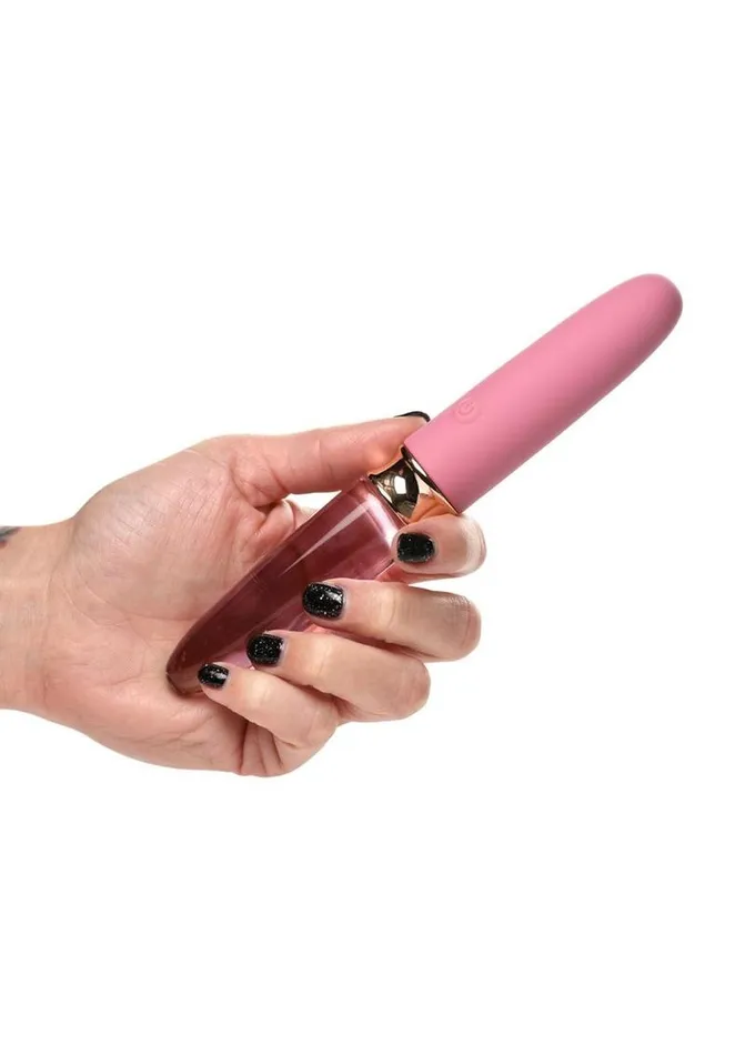 Prisms Female Sex Toys Prisms VibraGlass 10x Rose Dual End Rechargeable SiliconeGlass Vibrating Dildo