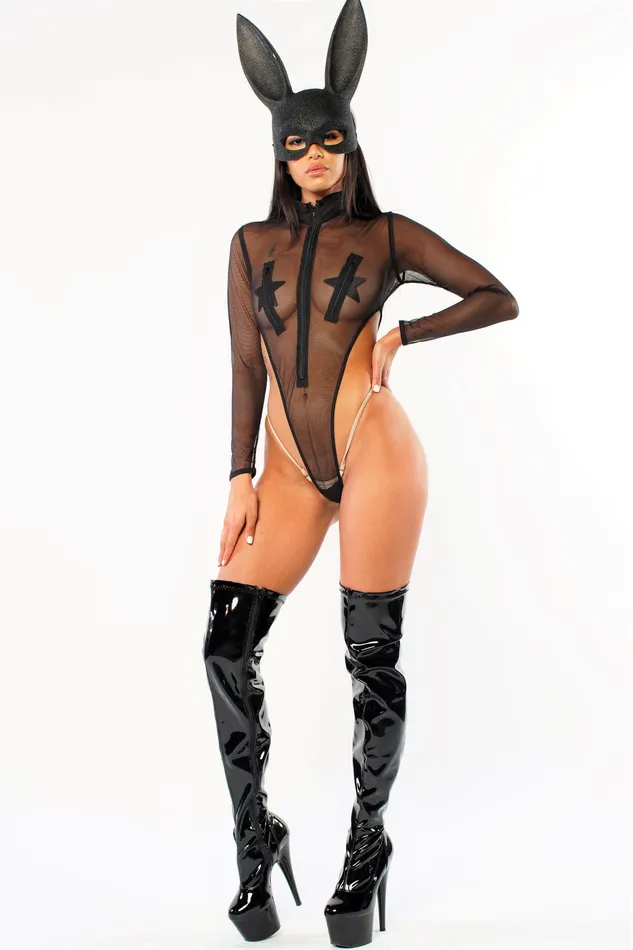 Pts02 Teddies And Bodies Exclusive Sheer Lace Bodysuit Zipper Front PTS02