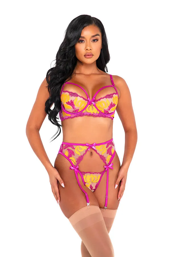 Roma Confidential Anal Orchid Mango Lingerie Embroidered 3pc Set li520