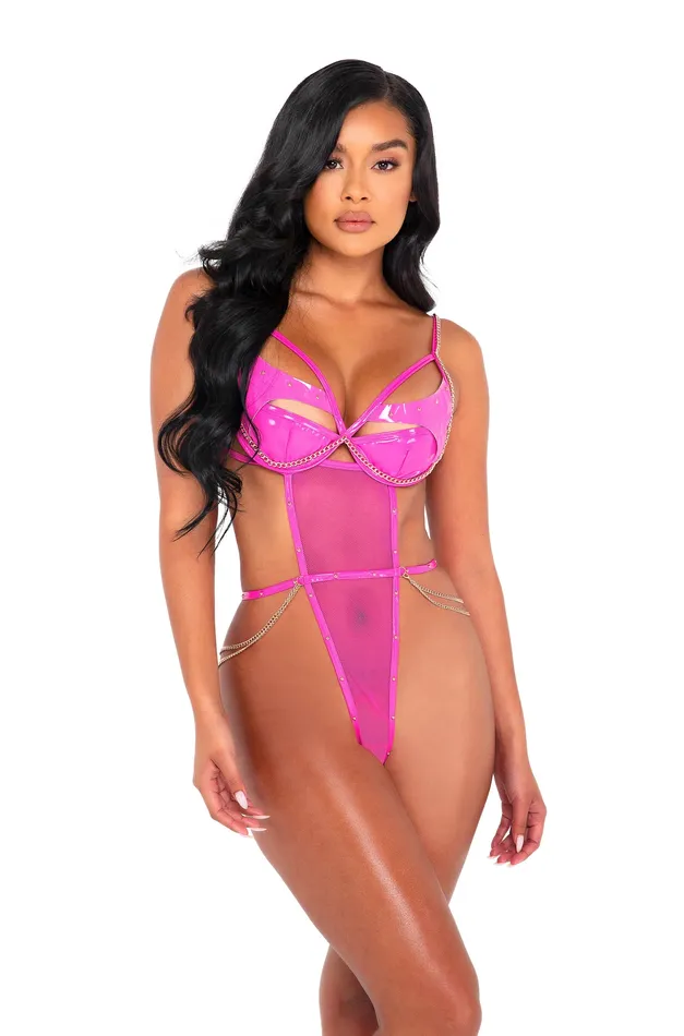 Roma Confidential Vibrators LI529 Glamonatrix Stretch Vinyl Lingerie Fishnet Teddy
