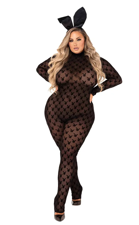 Roma Costume Vibrators PB112 2pc Sheer Playboy Bunny Bodysuit