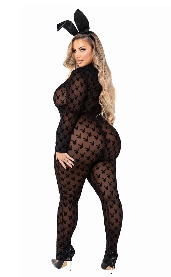 Roma Costume Vibrators PB112 2pc Sheer Playboy Bunny Bodysuit