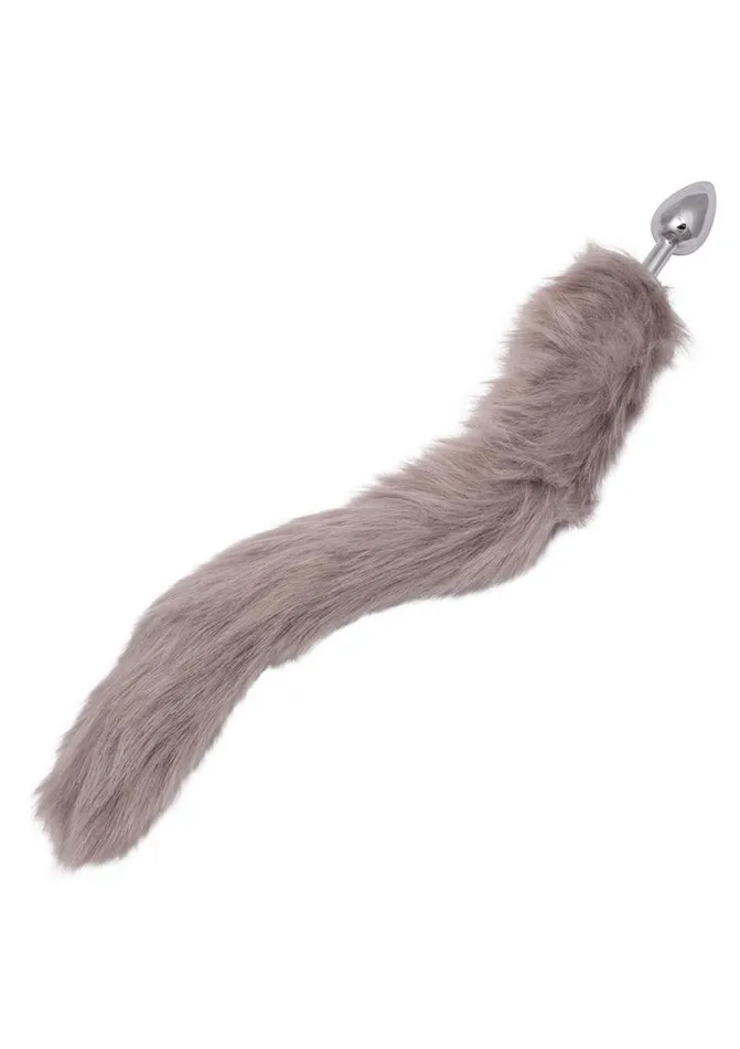 Running Wild Grey Tail Faux Fur Tail and Metallic Anal Plug Running Wild Male Sex Toys